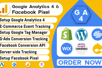 setup ga4 ecommerce tracking, meta pixel, conversion tracking google tag manager