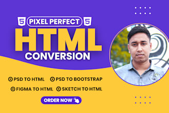 convert PSD to HTML, figma to HTML, xd to HTML, and responsive bootstrap