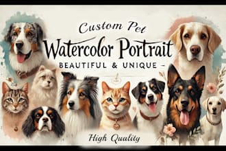 draw amazing watercolor portrait painting of your pets