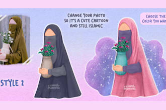 draw cute faceless islamic cartoon portrait, couple, family