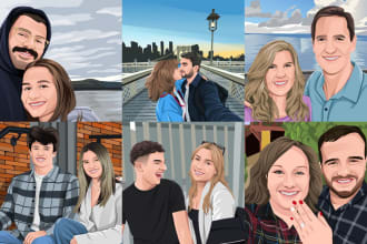 draw couple, family, groups in vector illustration for christmas gift