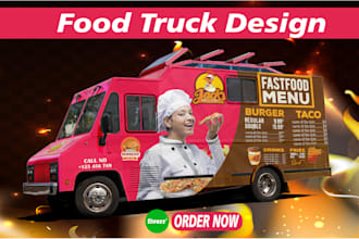 exclusive branding food truck wrap, food trailer wrap, or food van wrap design
