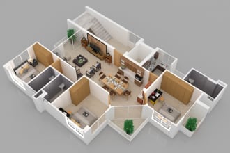 make 2d to 3d floor plan modelling and rendering  by 3ds max