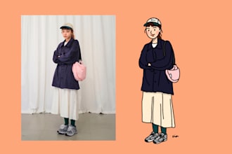 draw cute portrait, couple or family illustration with my own style