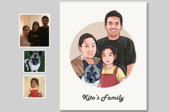 draw cute couple or family illustration portrait