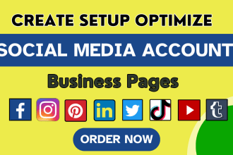 create social media accounts, setup ig, optimize all business page