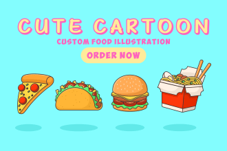 create a cute cartoon food illustration, flat design