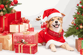 draw a cartoon portrait of a dog, cat and animal pet