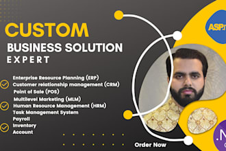 develop custom business solutions erp,crm,pos,mlm,hrm,payroll,inventory