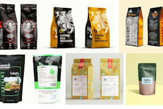design a premium tea or coffee label, pouch, and bag packaging