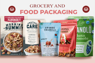 do premium food packaging design for pouch, bag, jar, or grocery items