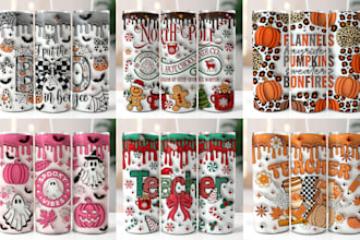 design 3d inflated 20,30oz tumbler wraps designs