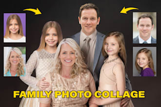 swap faces family photo collage, portrait photo collage, wedding photo collage
