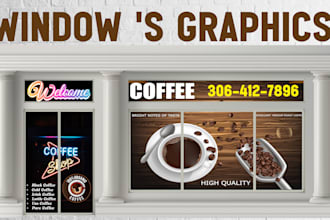 do graphic design, custom vinyl banners, window clings, shopfront
