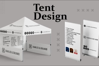 design canopy tents, exhibitions, backdrops, flags, roll up banners, table cover