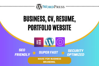 design business, cv, resume, portfolio website using wordpress elementor pro