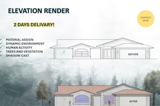 render master plan, section and elevation in photoshop