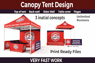 do  canopy tent design,backdrop,table cover,flags,roll up banners