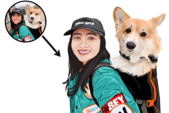 draw pet and owner in vector portrait