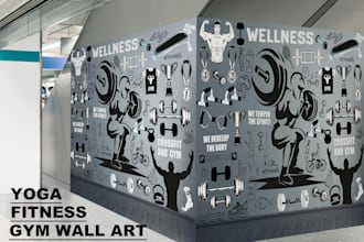 design gym fitness,decal, mural, doodle art,