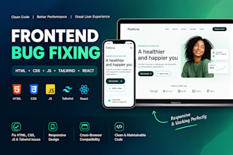 fix HTML CSS javascript and tailwind CSS website bugs