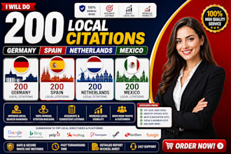 do 200 german, spain, netherland, mexico local citations and gmb ranking for SEO
