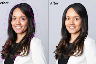 remove portrait stray hairs, flyaway hairs, blemishes, skin tone balance
