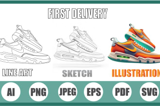 draw vector line art and outline drawing illustration any products