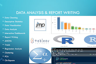 do data analysis using jmp, r studio, spss, excel, and tableau