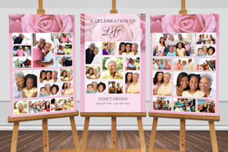 create a memory board, funeral flyer, annoucement