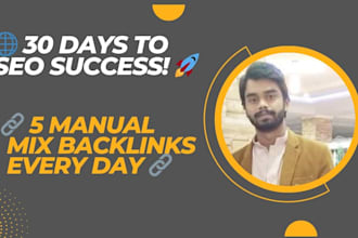build 5 mix backlinks manually on a daily basis for 30 days