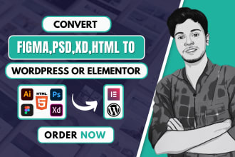 convert figma to elementor pro and PSD, xd to wordpress, elementor pro, divi