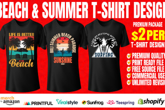 do create attractive beach and summer trendy t shirt design for merch by amazon
