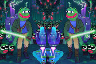 draw pepe the frog and frens twitch emotes illustration, nft memes token logo