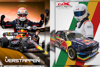 design car racing event, f1, drift car, sports and moto show flyer or poster