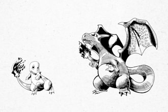 draw any pokemon in my black and white ink style