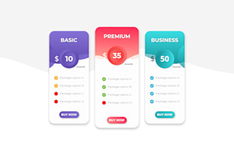 design pricing table, feature comparison chart, and price list