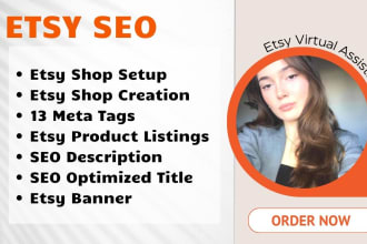set up your etsy shop SEO, add listings, titles, meta tags
