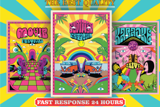 make a retro poster in a psychedelic style