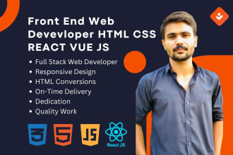 front end web developer in html css bootstrap, react js, vue website design