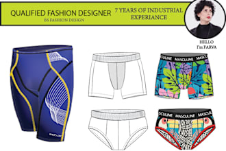 design men underwear, boxer, swimsuit tech pack and cad