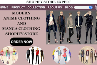 design modern anime clothing shopify store anime  dropshipping manga website