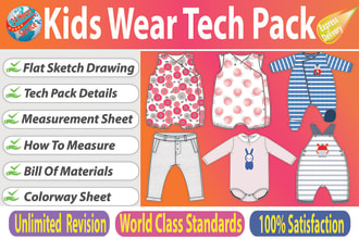 create kids wear tech pack for clothing manufacturing