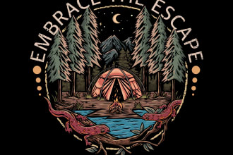 do unique outdoors vintage hand drawn illustration and logo