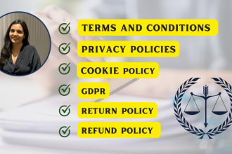 draft terms and conditions, privacy policy, cookie policy for you