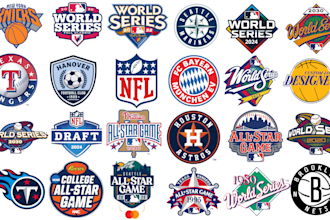 design world series, nba, mlb, NFL, nhl, ncaa, ufc parody, all star games logo