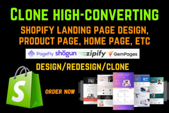 clone shopify landing page design, product page, home page