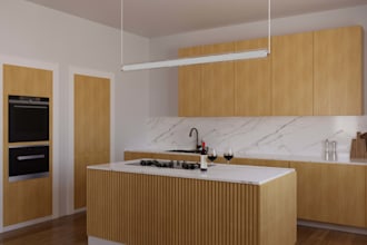 do 3d model and render of kitchen design