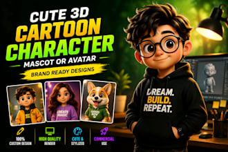 create cute 3d cartoon character mascot or avatar for your brand
