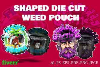 design custom shaped die cut weed pouch, cannabis mylar bags